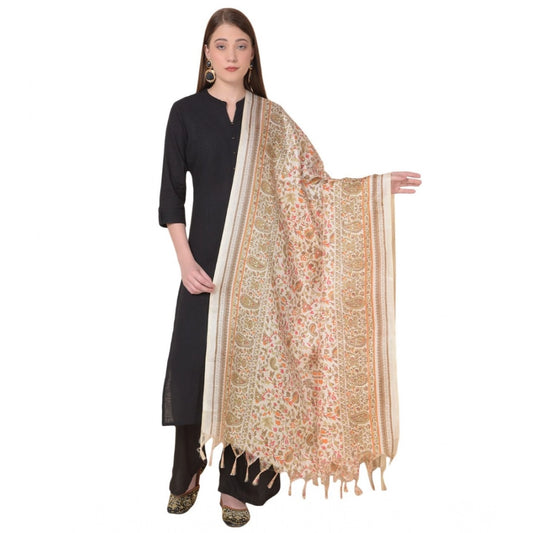 pkrkart Women's Art Silk Printed Dupatta (White, Length: 2.25 to 2.50 Mtr)