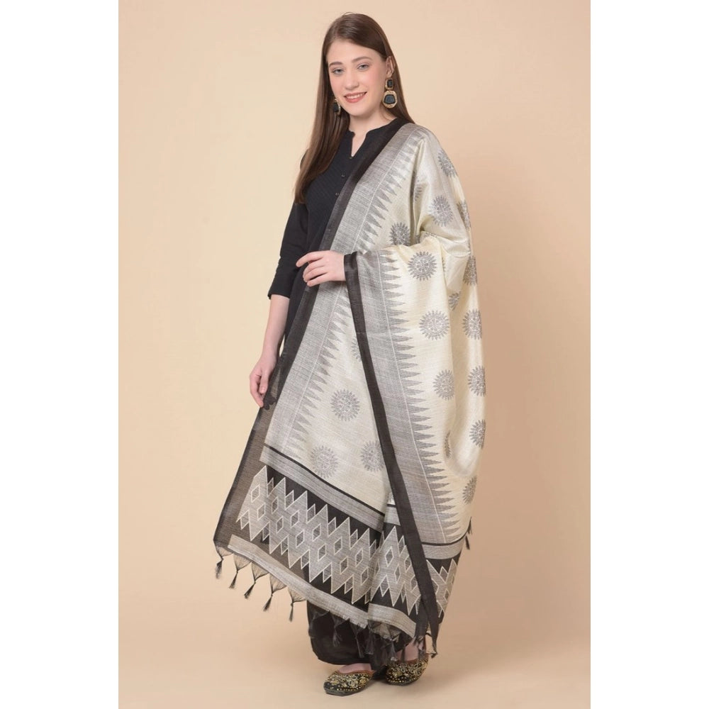 pkrkart Women's Art Silk Printed Dupatta (Black, Length: 2.25 to 2.50 Mtr)