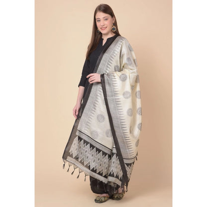 pkrkart Women's Art Silk Printed Dupatta (Black, Length: 2.25 to 2.50 Mtr)