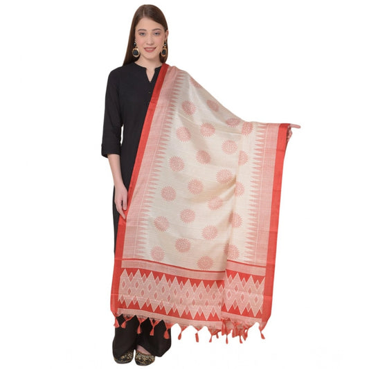 pkrkart Women's Art Silk Printed Dupatta (Red, Length: 2.25 to 2.50 Mtr)