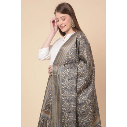 pkrkart Women's Art Silk Printed Dupatta (Grey, Length: 2.25 to 2.50 Mtr)