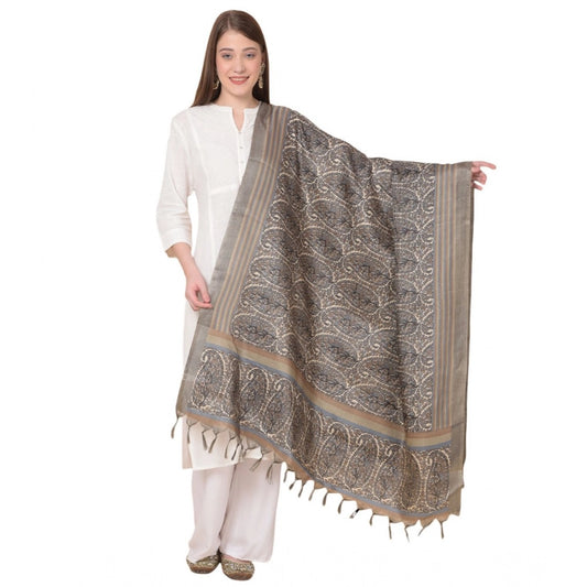 pkrkart Women's Art Silk Printed Dupatta (Grey, Length: 2.25 to 2.50 Mtr)