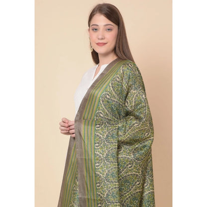 pkrkart Women's Art Silk Printed Dupatta (Green, Length: 2.25 to 2.50 Mtr)