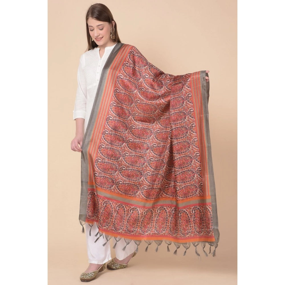 pkrkart Women's Art Silk Printed Dupatta (Orange, Length: 2.25 to 2.50 Mtr)