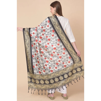 pkrkart Women's Art Silk Printed Dupatta (Black, Length: 2.25 to 2.50 Mtr)