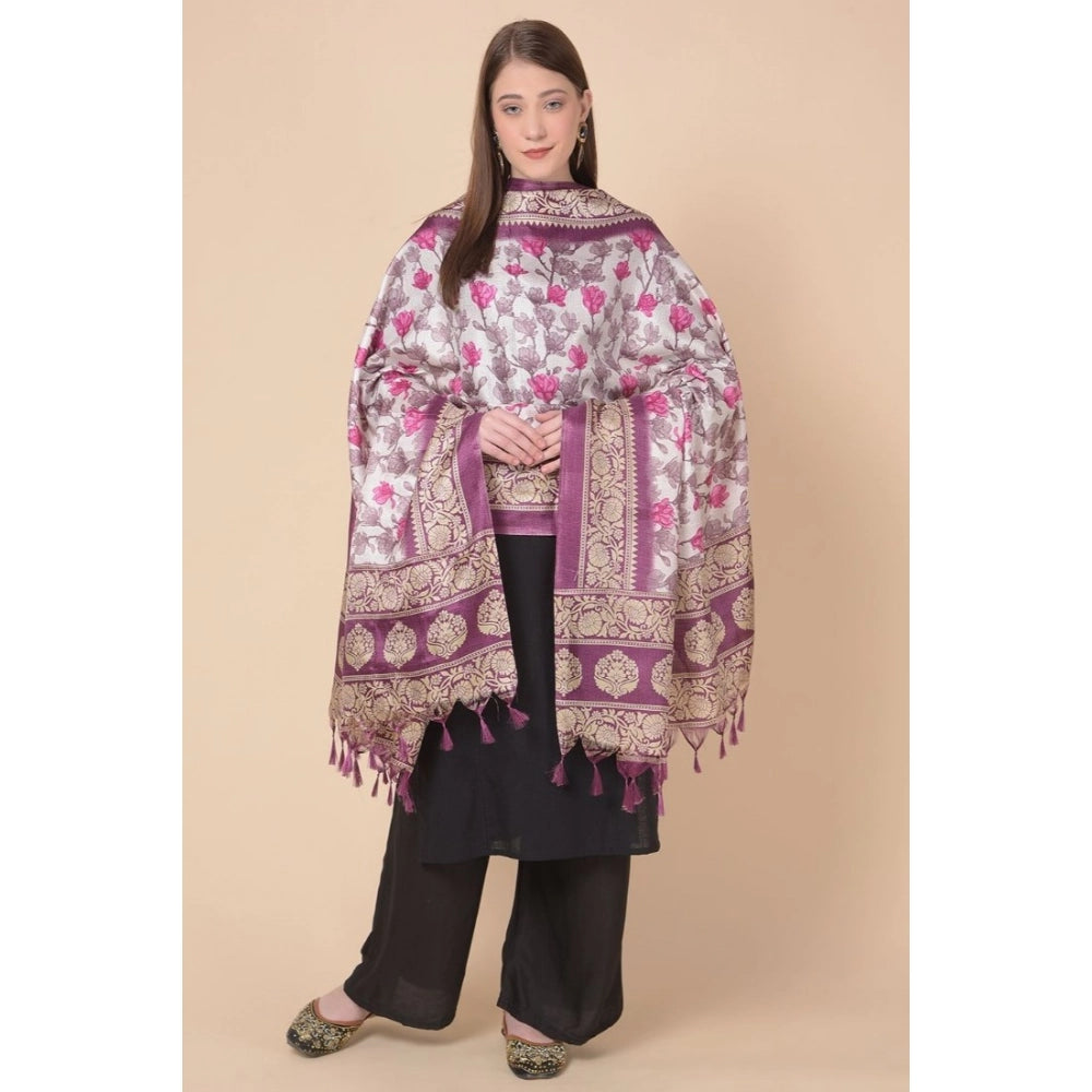 pkrkart Women's Art Silk Printed Dupatta (Purple, Length: 2.25 to 2.50 Mtr)