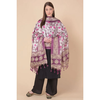pkrkart Women's Art Silk Printed Dupatta (Purple, Length: 2.25 to 2.50 Mtr)