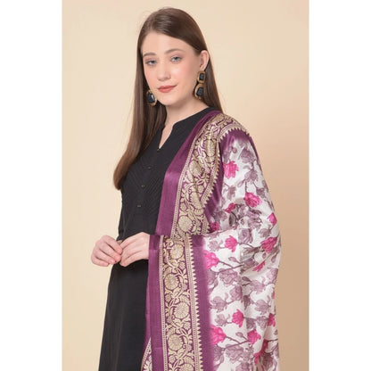 pkrkart Women's Art Silk Printed Dupatta (Purple, Length: 2.25 to 2.50 Mtr)