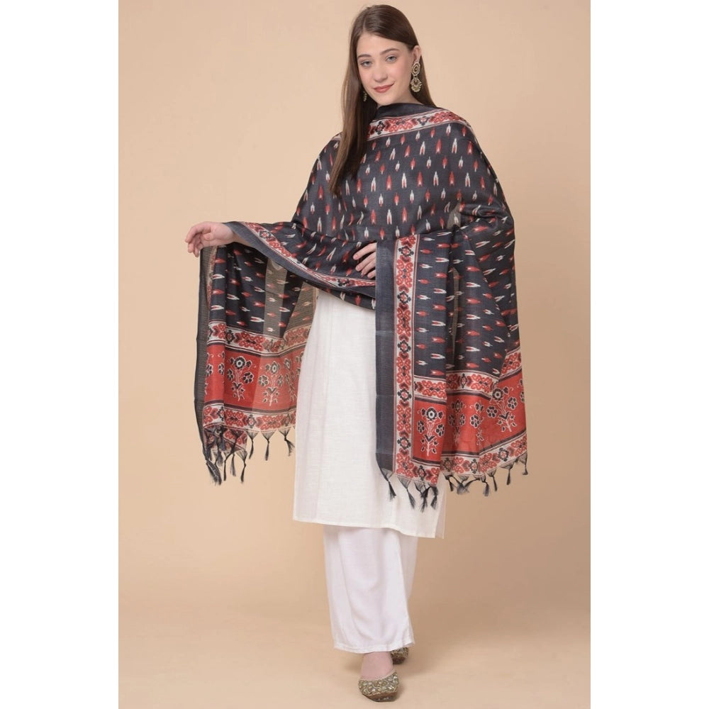 pkrkart Women's Art Silk Printed Dupatta (Black, Length: 2.25 to 2.50 Mtr)