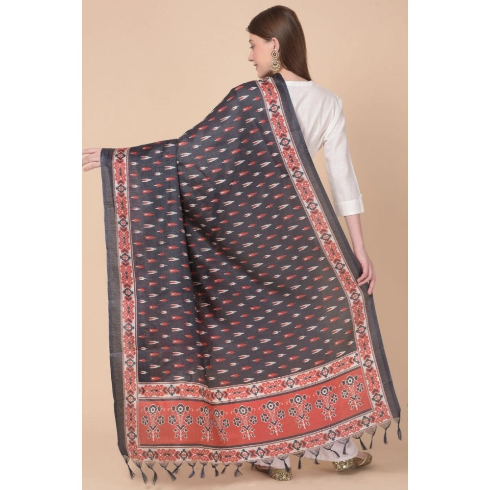 pkrkart Women's Art Silk Printed Dupatta (Black, Length: 2.25 to 2.50 Mtr)