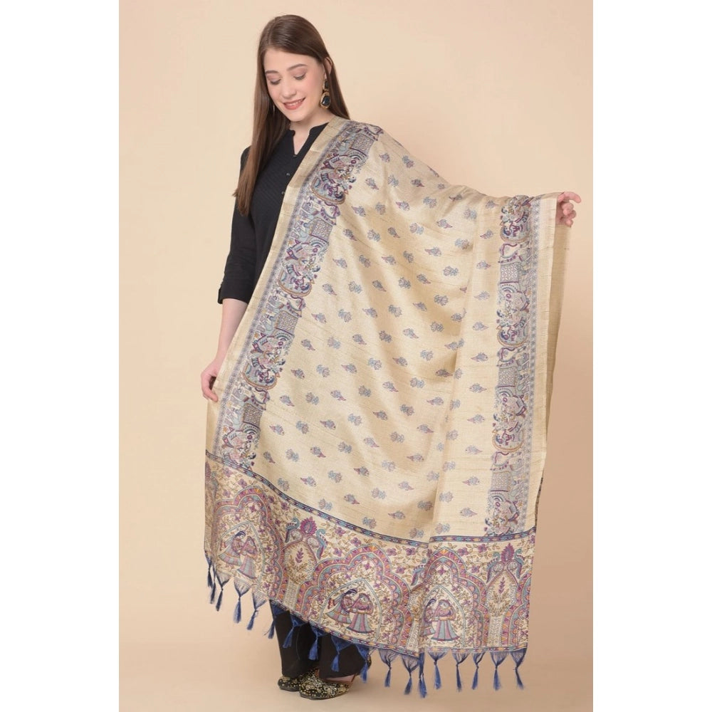 pkrkart Women's Art Silk Printed Dupatta (Gold, Length: 2.25 to 2.50 Mtr)