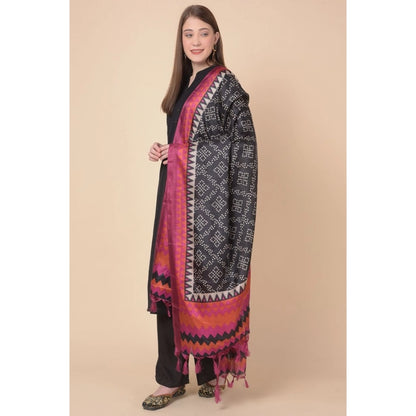 pkrkart Women's Art Silk Printed Dupatta (Black, Length: 2.25 to 2.50 Mtr)
