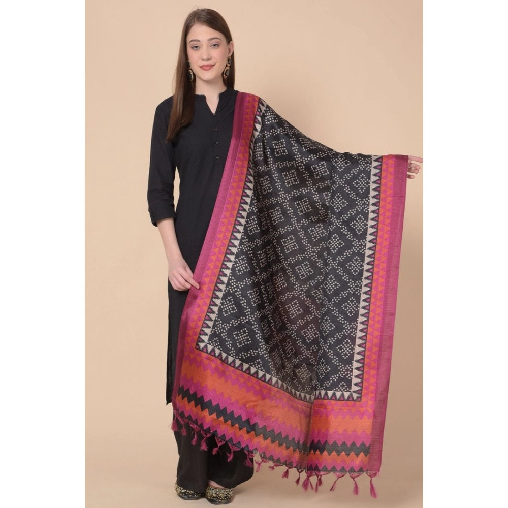 pkrkart Women's Art Silk Printed Dupatta (Black, Length: 2.25 to 2.50 Mtr)