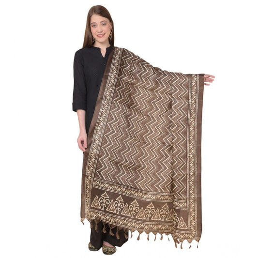 pkrkart Women's Art Silk Printed Dupatta (Brown, Length: 2.25 to 2.50 Mtr)