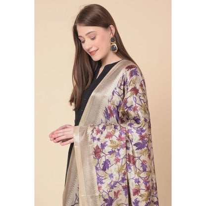 pkrkart Women's Art Silk Printed Dupatta (Gold, Length: 2.25 to 2.50 Mtr)