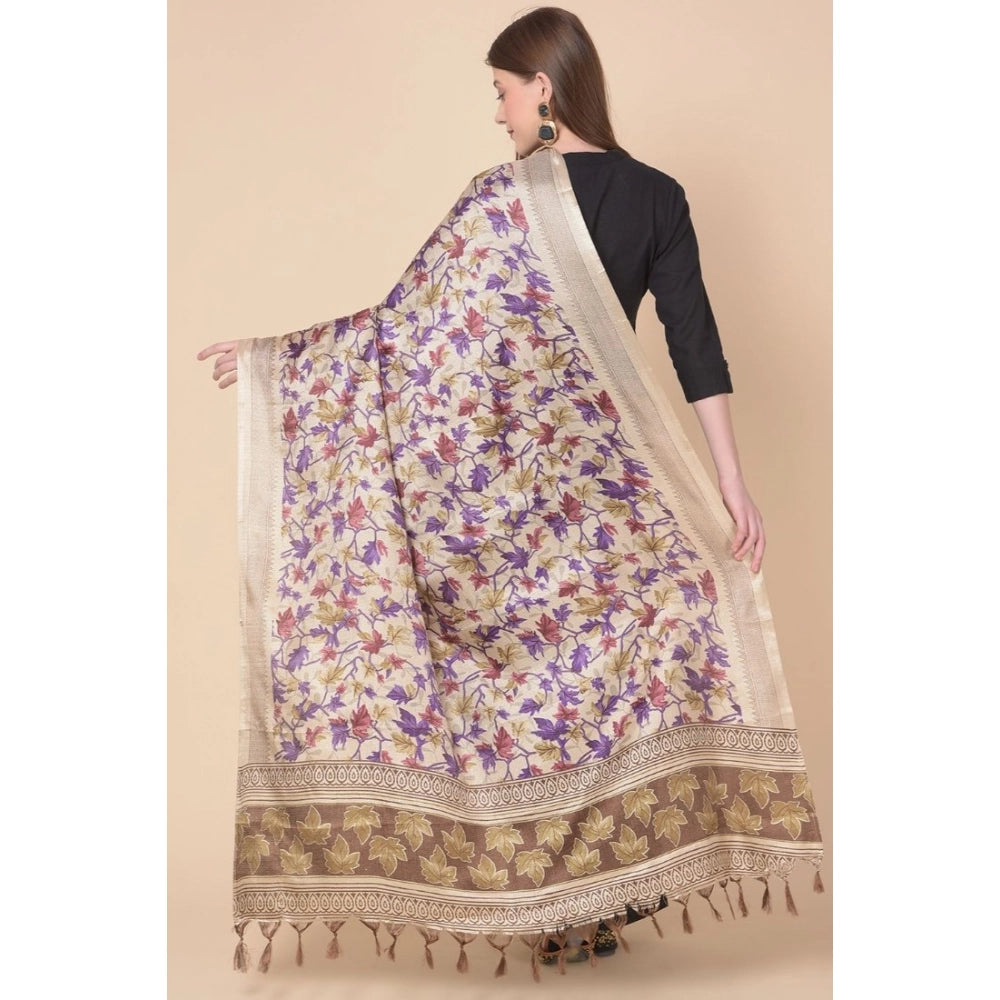 pkrkart Women's Art Silk Printed Dupatta (Gold, Length: 2.25 to 2.50 Mtr)