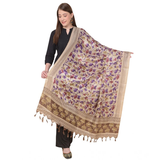 pkrkart Women's Art Silk Printed Dupatta (Gold, Length: 2.25 to 2.50 Mtr)