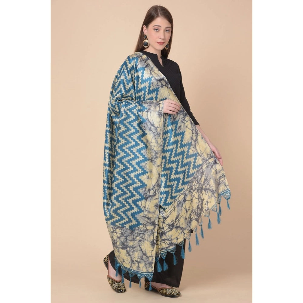 pkrkart Women's Art Silk Printed Dupatta (Blue, Length: 2.25 to 2.50 Mtr)