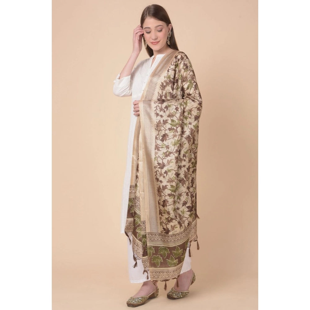 pkrkart Women's Art Silk Printed Dupatta (Gold, Length: 2.25 to 2.50 Mtr)