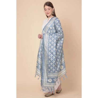pkrkart Women's Art Silk Printed Dupatta (Grey, Length: 2.25 to 2.50 Mtr)