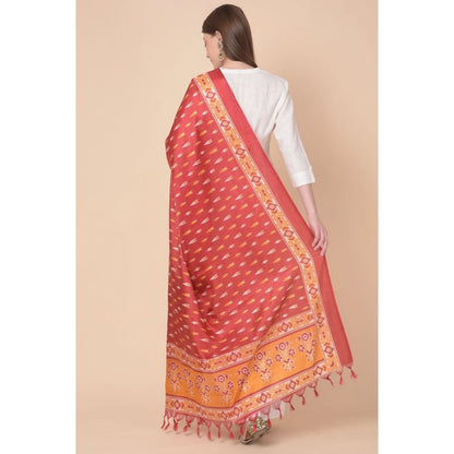 pkrkart Women's Art Silk Printed Dupatta (Red, Length: 2.25 to 2.50 Mtr)