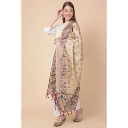 pkrkart Women's Art Silk Printed Dupatta (Gold, Length: 2.25 to 2.50 Mtr)