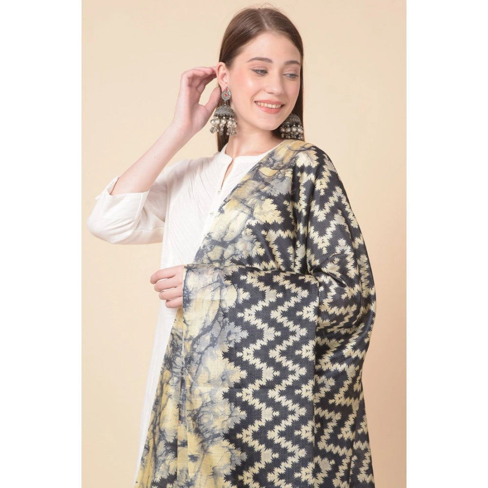 pkrkart Women's Art Silk Printed Dupatta (Black, Length: 2.25 to 2.50 Mtr)