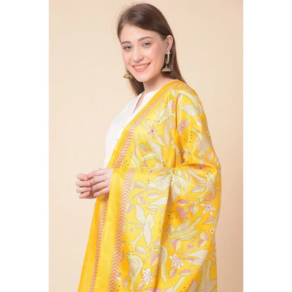 pkrkart Women's Art Silk Printed Dupatta (Yellow, Length: 2.25 to 2.50 Mtr)
