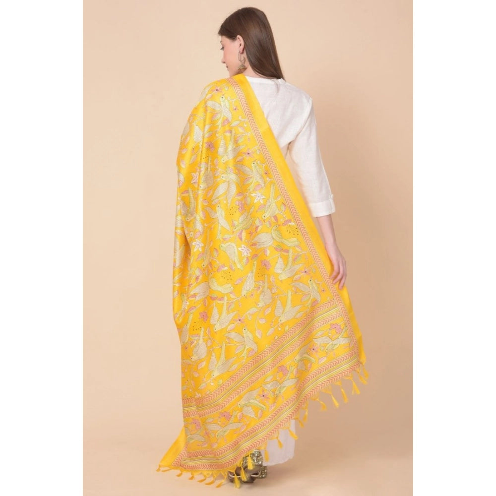 pkrkart Women's Art Silk Printed Dupatta (Yellow, Length: 2.25 to 2.50 Mtr)