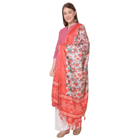 pkrkart Women's Art Silk Printed Dupatta (Red, Length: 2.25 to 2.50 Mtr)