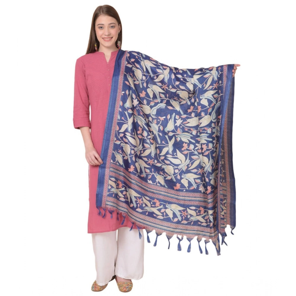 pkrkart Women's Art Silk Printed Dupatta (Blue, Length: 2.25 to 2.50 Mtr)