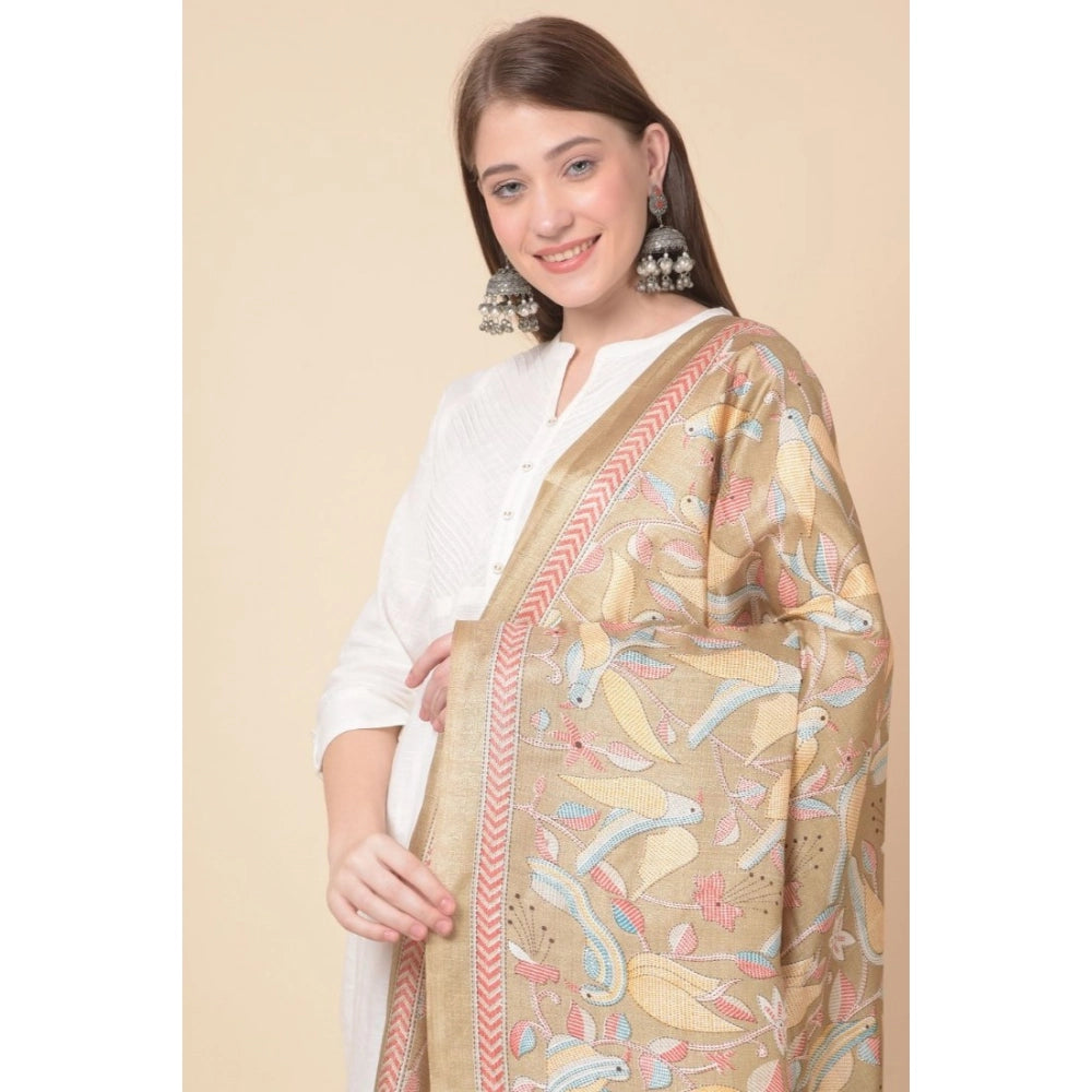 pkrkart Women's Art Silk Printed Dupatta (Light Brown, Length: 2.25 to 2.50 Mtr)