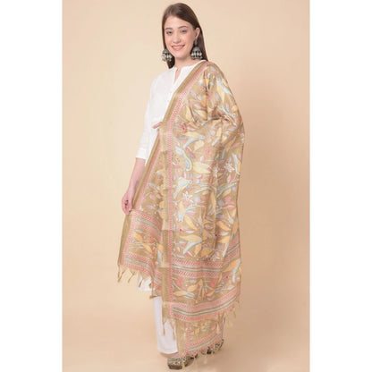 pkrkart Women's Art Silk Printed Dupatta (Light Brown, Length: 2.25 to 2.50 Mtr)