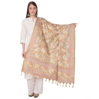 pkrkart Women's Art Silk Printed Dupatta (Light Brown, Length: 2.25 to 2.50 Mtr)