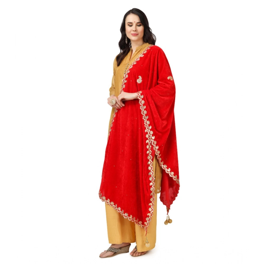 pkrkart Women's Velvet Gotta Patti Dupatta (Red, Length: 2.25 to 2.50 Mtr)