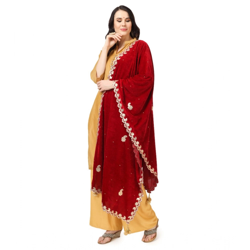 pkrkart Women's Velvet Gotta Patti Dupatta (Maroon, Length: 2.25 to 2.50 Mtr)