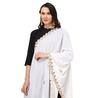 pkrkart Women's Velvet Gotta Patti Dupatta (White, Length: 2.25 to 2.50 Mtr)