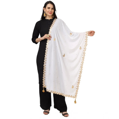 pkrkart Women's Velvet Gotta Patti Dupatta (White, Length: 2.25 to 2.50 Mtr)
