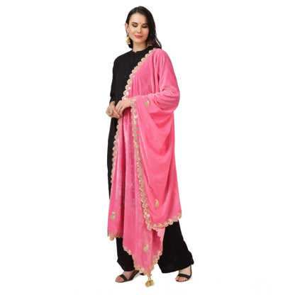 pkrkart Women's Velvet Gotta Patti Dupatta (Pink, Length: 2.25 to 2.50 Mtr)