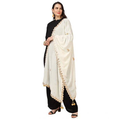 pkrkart Women's Velvet Gotta Patti Dupatta (Off White, Length: 2.25 to 2.50 Mtr)