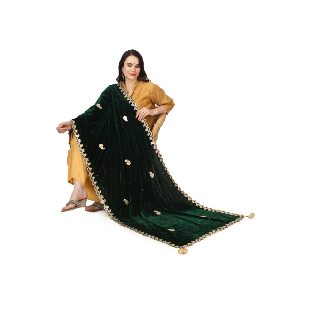 pkrkart Women's Velvet Gotta Patti Dupatta (Green, Length: 2.25 to 2.50 Mtr)
