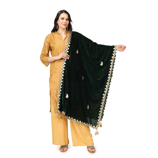 pkrkart Women's Velvet Gotta Patti Dupatta (Green, Length: 2.25 to 2.50 Mtr)