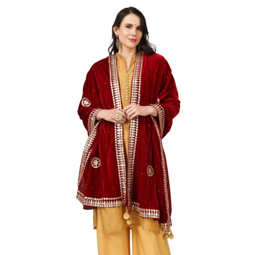 pkrkart Women's Velvet Gotta Patti Dupatta (Maroon, Length: 2.25 to 2.50 Mtr)