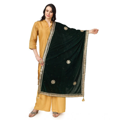 pkrkart Women's Velvet Gotta Patti Dupatta (Green, Length: 2.25 to 2.50 Mtr)