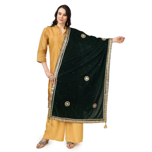 pkrkart Women's Velvet Gotta Patti Dupatta (Green, Length: 2.25 to 2.50 Mtr)
