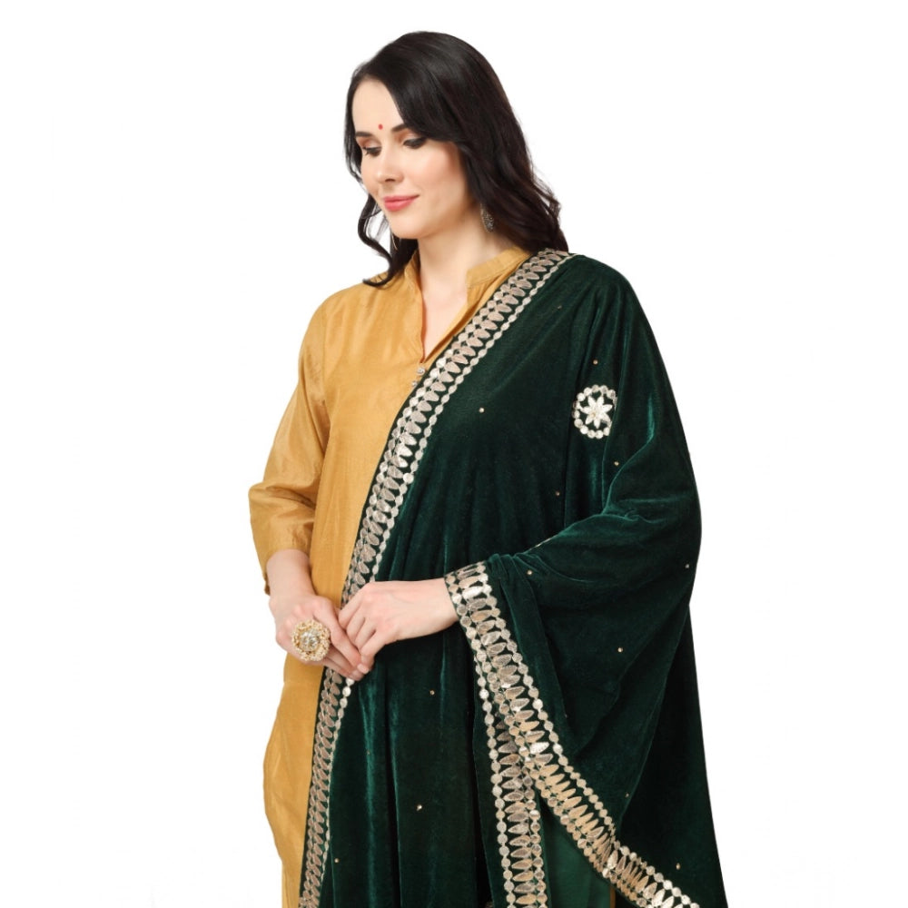 pkrkart Women's Velvet Gotta Patti Dupatta (Green, Length: 2.25 to 2.50 Mtr)