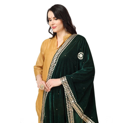 pkrkart Women's Velvet Gotta Patti Dupatta (Green, Length: 2.25 to 2.50 Mtr)