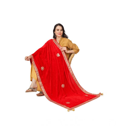 pkrkart Women's Velvet Gotta Patti Dupatta (Red, Length: 2.25 to 2.50 Mtr)