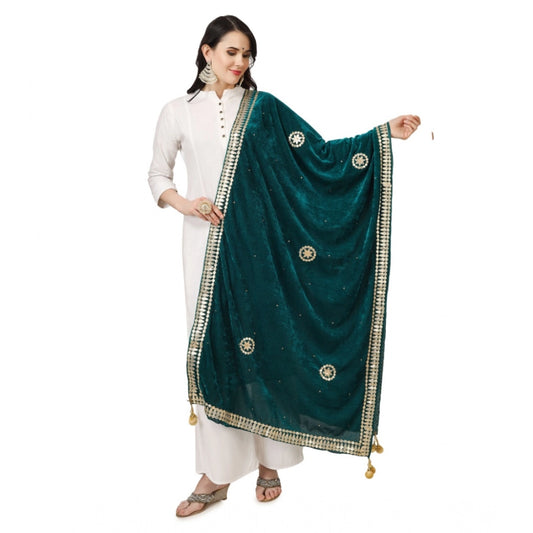 pkrkart Women's Velvet Gotta Patti Dupatta (Dark Green, Length: 2.25 to 2.50 Mtr)