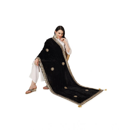 pkrkart Women's Velvet Gotta Patti Dupatta (Black, Length: 2.25 to 2.50 Mtr)